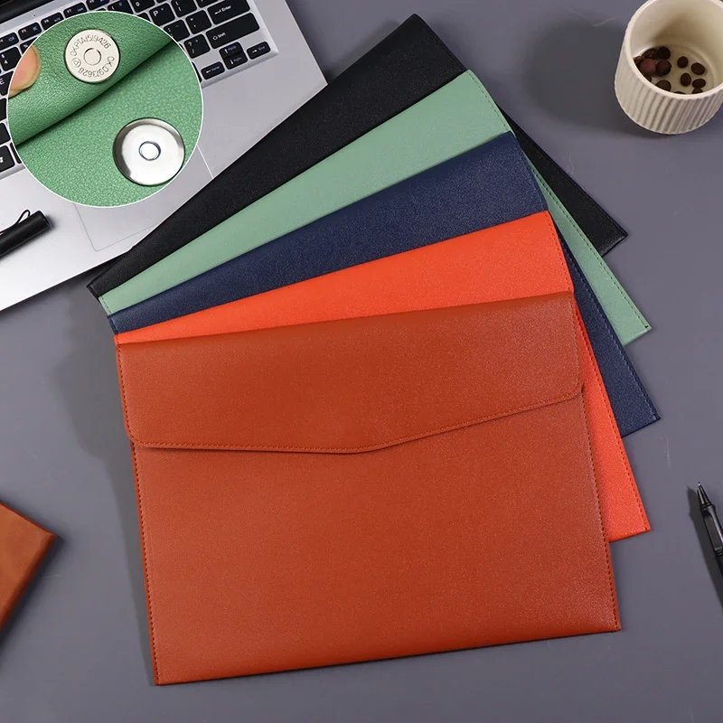 

1pcs Faux Leather Document Bag Business Information Bag A4 Folder School And Office Supplies Storage Bag Leather File Folder