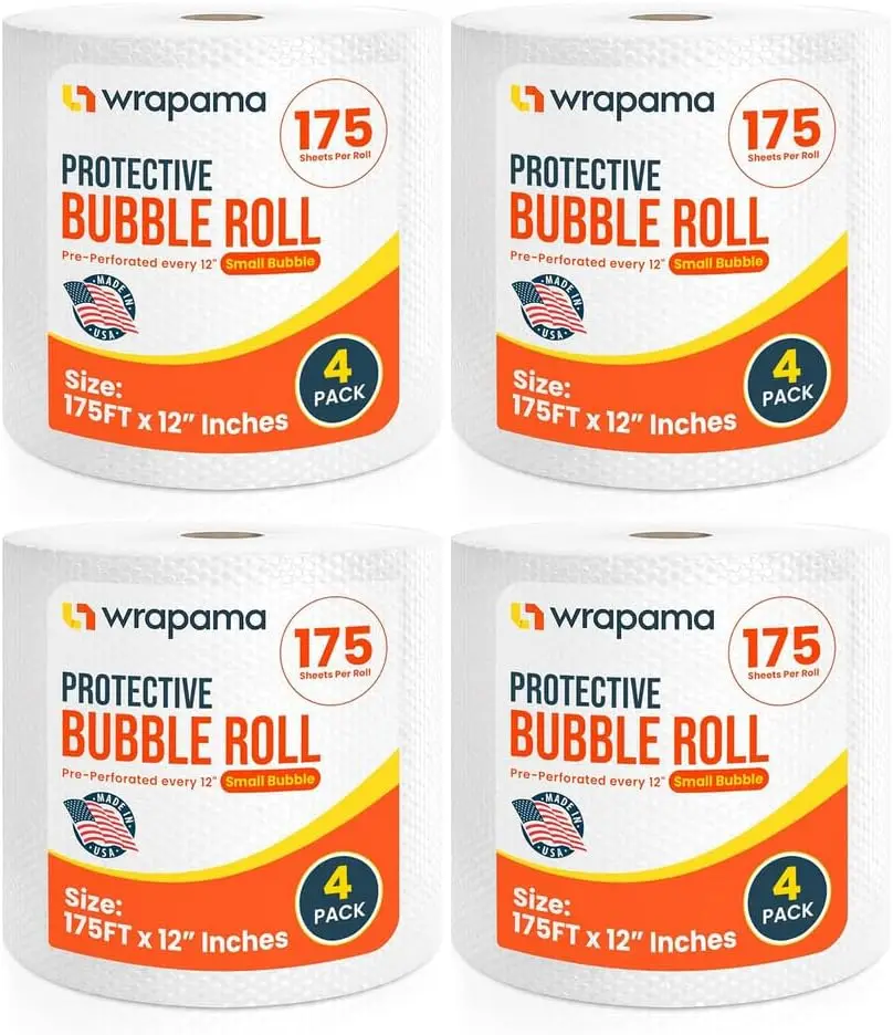 Protective Bubble Roll Wrap, 12in x 175ft, Clear, 4 Pack