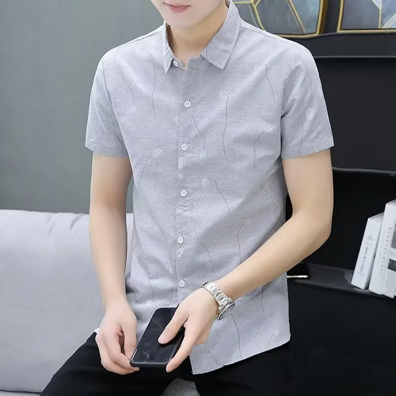 

Summer Short Sleeve Shirt Men's Fashion Print Workwear Plaid Business Casual Youth Popularity Slim Fit Sharp Collar Regular T...
