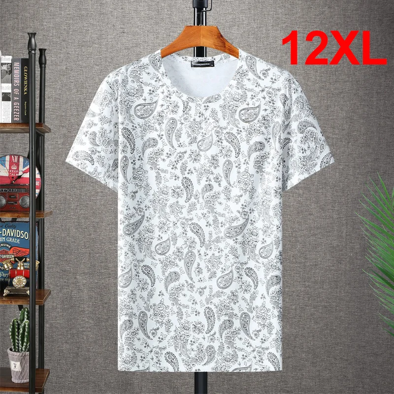 

12XL 10XL T Shirts Men 2024 Summer Short Sleeve Tshirt Bandana Pattern Streetwear Fashion Baggy Tees Tops Plus Size HA101