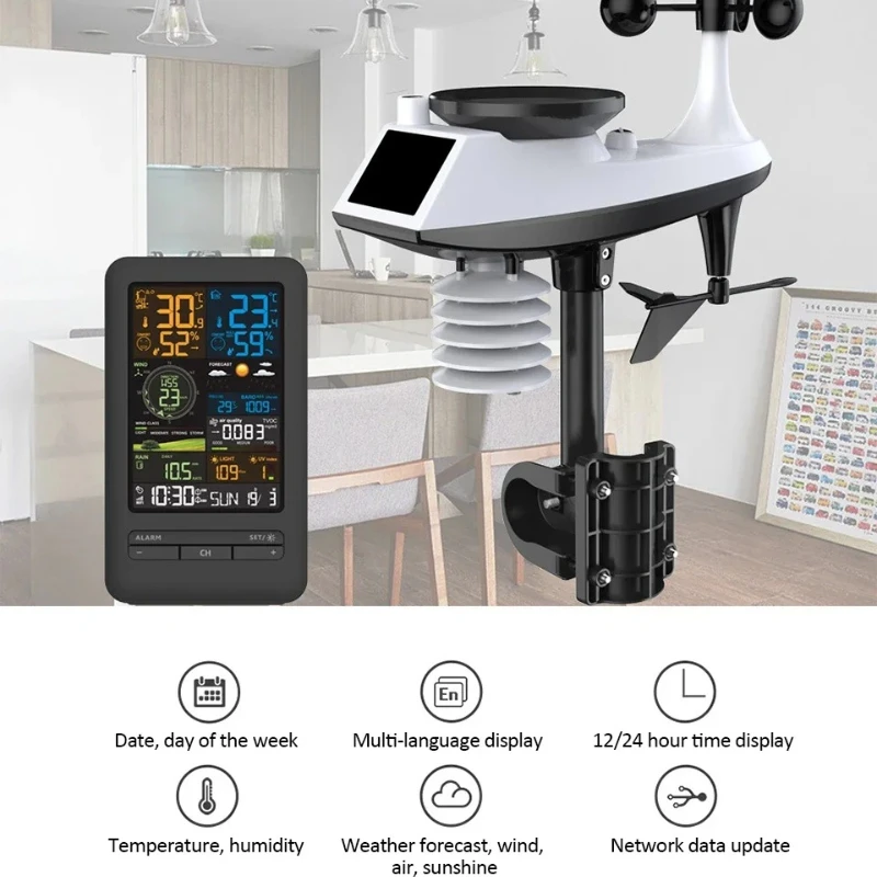 

Professional Wireless Weather Station Weather Forecast Wind Speed Barometric Weather Station Clock Rain Gauge Outdoor Sensor