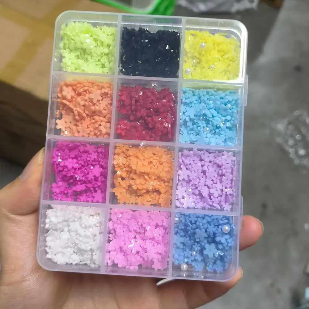 12 cores 3d cinco pétalas flor encantos de unhas com ouro silvercaviar contas pérola florais decorações da arte do prego diy manicure acessório