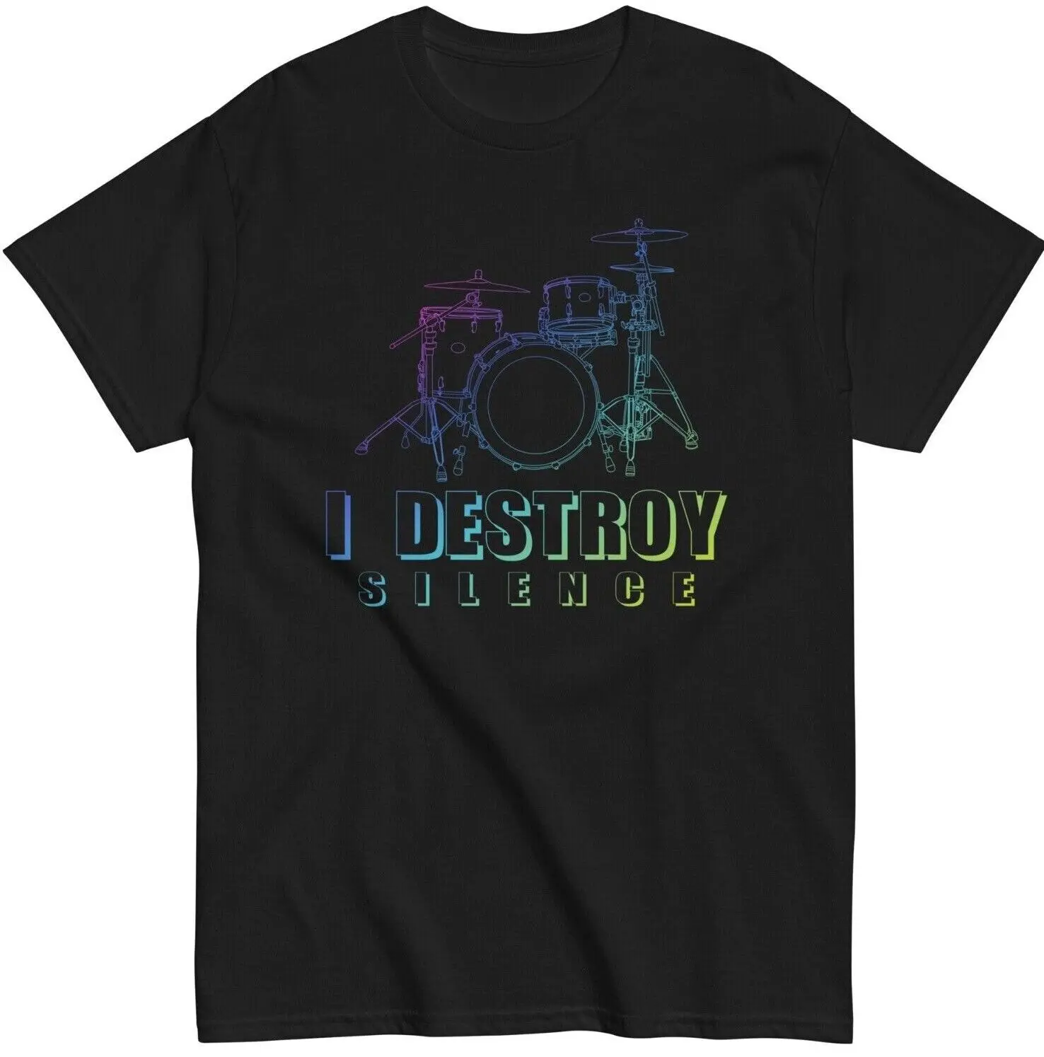 Drummer Novelty T-Shirt I Destroy Silence Neon Drum Set Party Tee Gift Tee