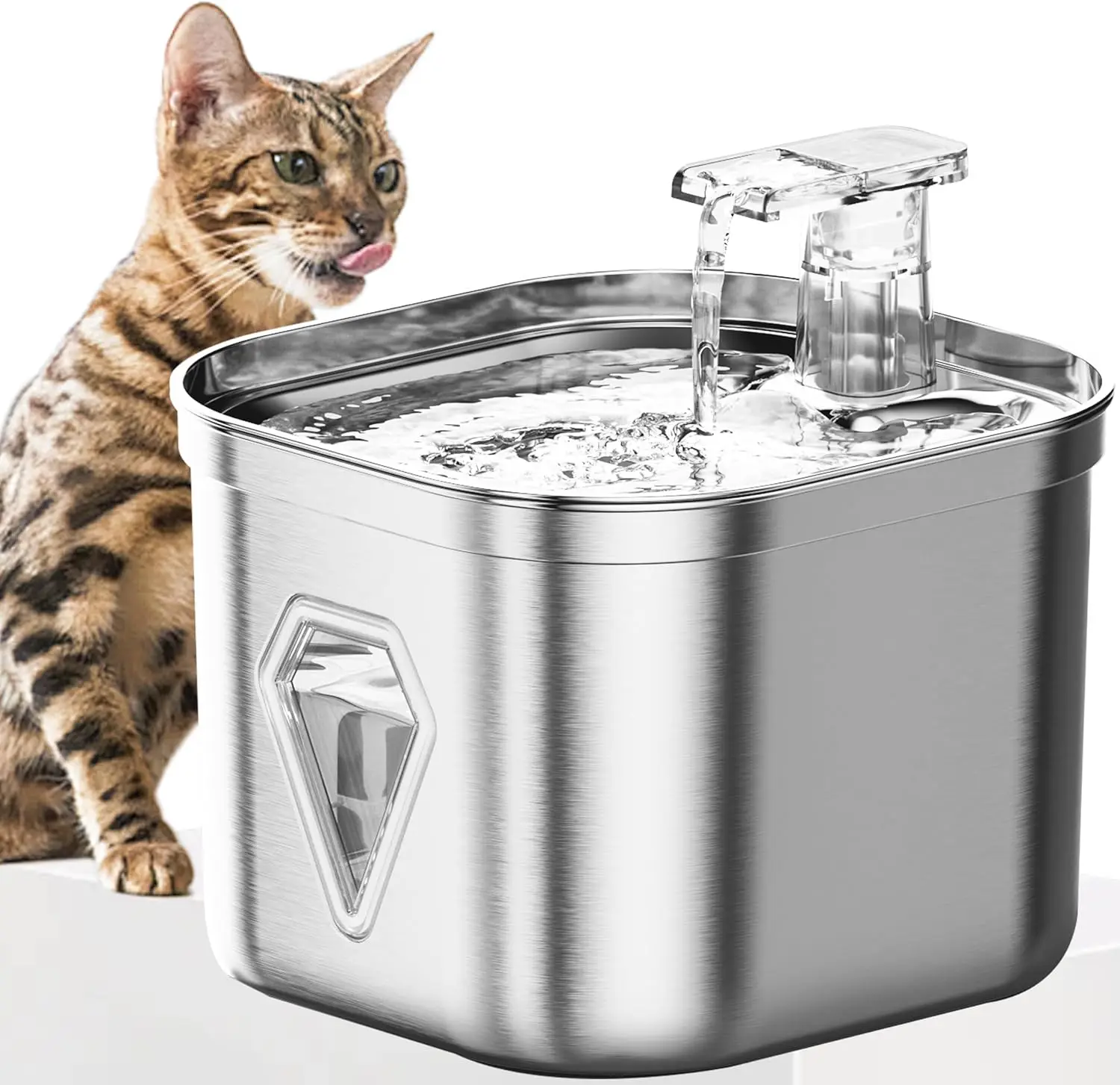 

2.5L Stainless Steel Automatic Pet Water Fountain For Cat And Dog Dispenser With Water Level Window Charge Power Source