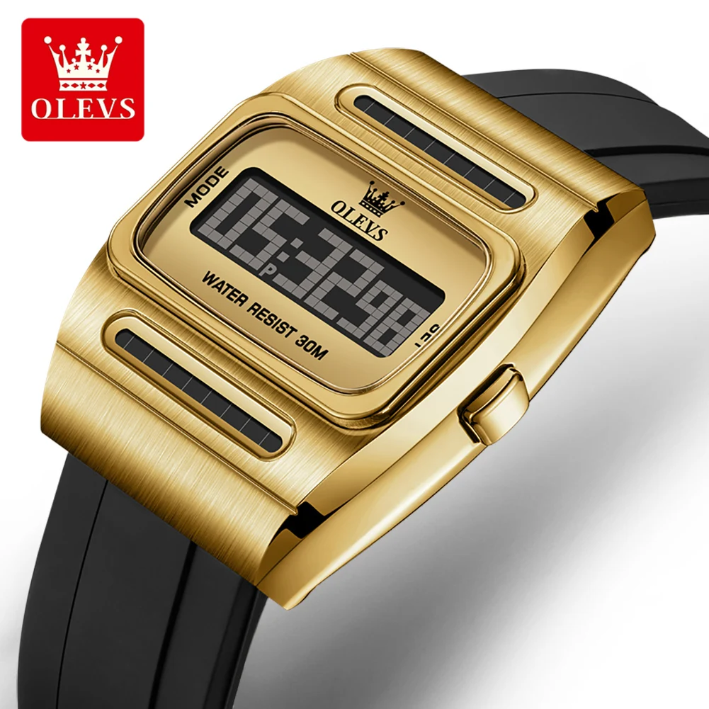 OLEVS 1125 Original Electronic Man Watch Waterproof Square Dial Solar Powered Sport Digital Wristwatch for Men