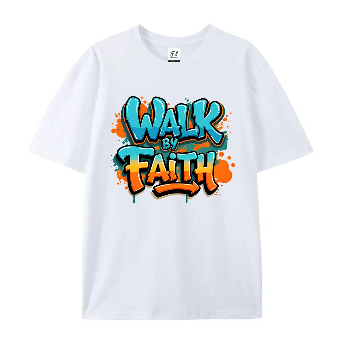 Unisex Short Sleeve T Shirt Walk By Faith Graffiti Print Casual Streetwear Breathable Cotton Tees For Men Women Daily Wear Gift