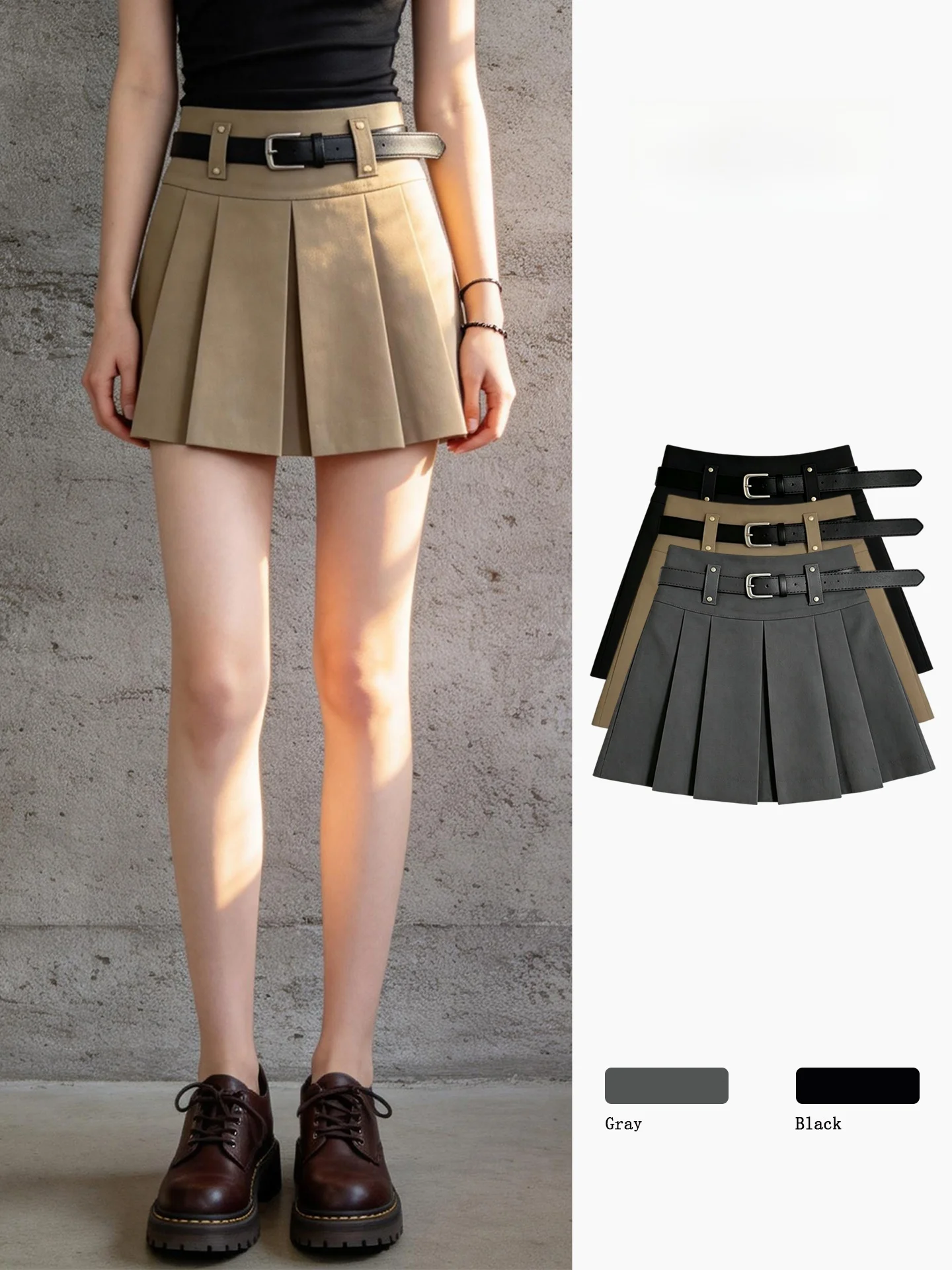 

Elegant Grey Pleated Skirt Women's Summer High Waist Slimming A-Line Skirt Commute Friendly Half-length Skirt