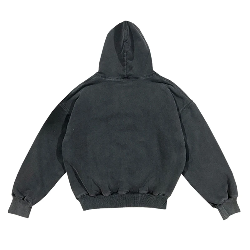 Best Quality Double Layer Oversized Kanye Heavy Hooded Men Women Vintage Washed Black Streetwear Pullovers