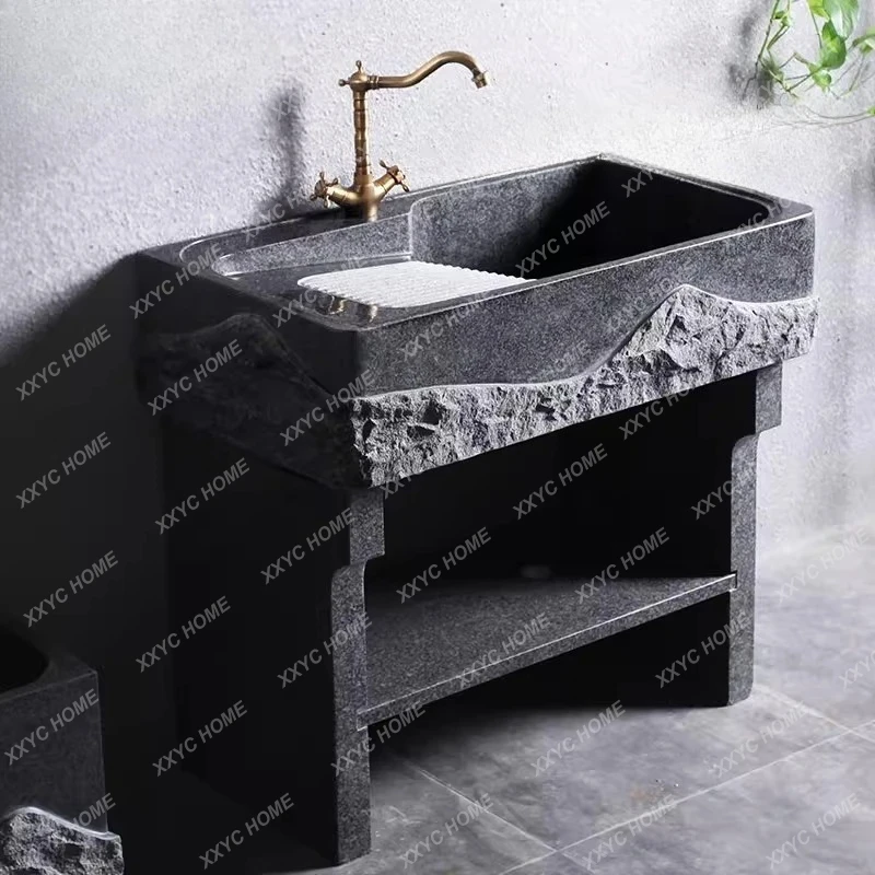 

L stone laundry pool, courtyard laundry sink, integrated balcony, marble stone sink with rubbing board
