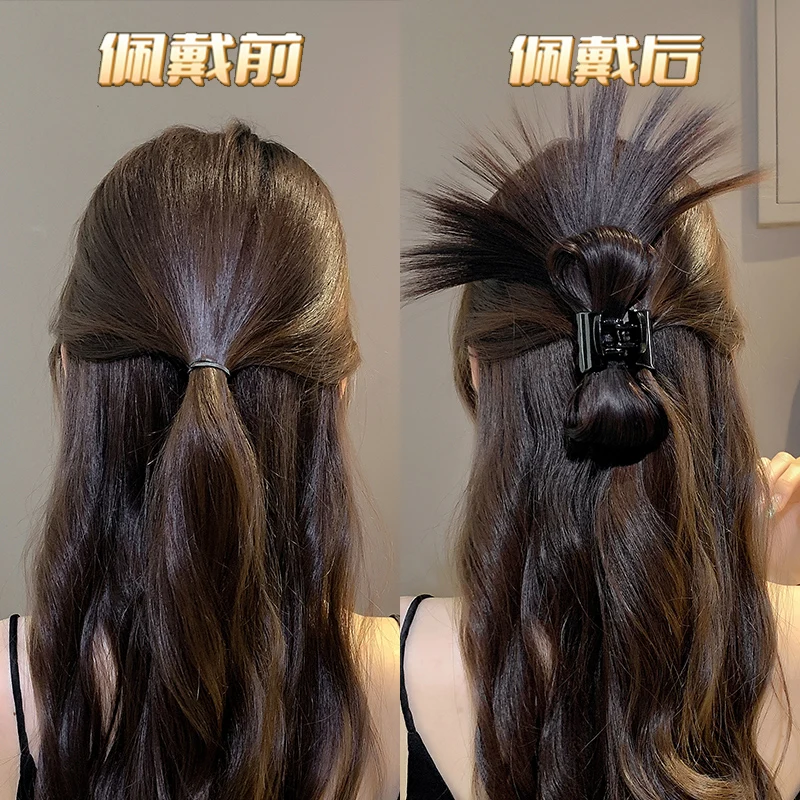 Women Half-tie Hair Claw Feather Shuttlecock Head Lazy Meatball Head Crab Clip Wig Catch Clip High Ponytail Hair Accessories