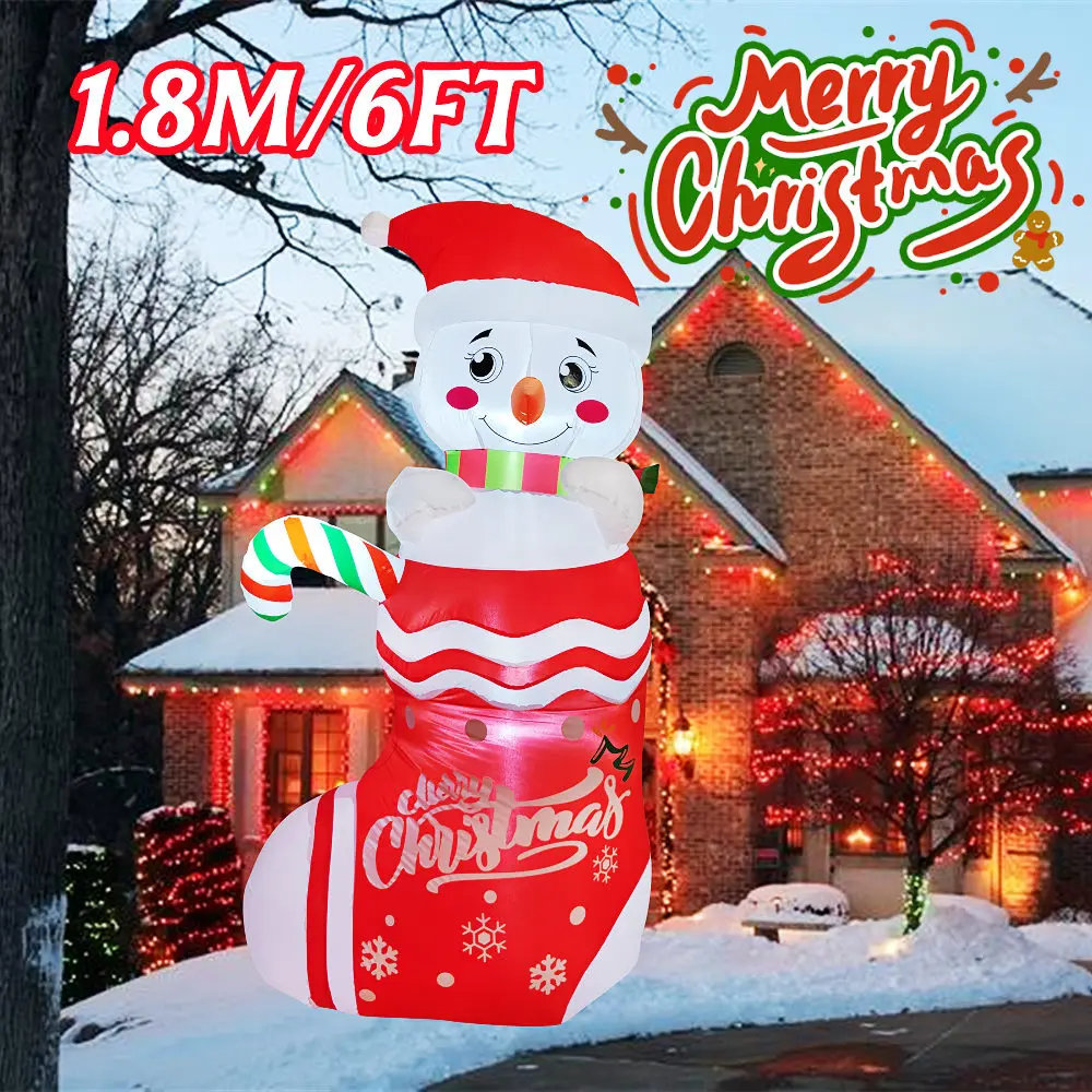 1.8M/6FT Świąteczne dmuchane buty śnieżne i bałwan - dekoracje ogrodowe z wbudowanymi światłami LED do dekoracji świątecznych na zewnątrz, trawnik i podwórko