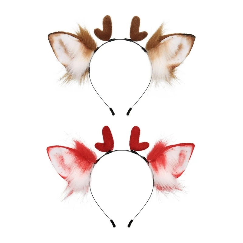 Adult Teens Cute Christmas Elk Ears Shape Headband Plush Hair Hoop Makeup Live Broadcast Cosplay Party Headpieces