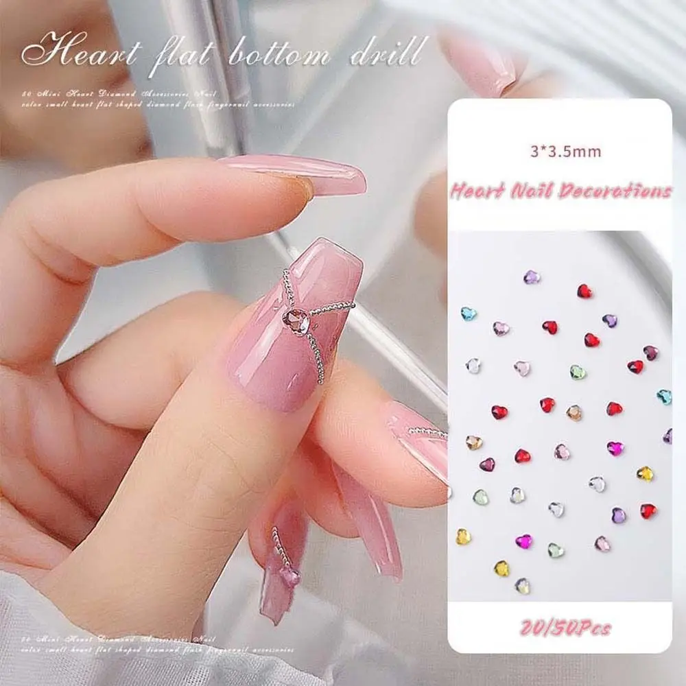 20/50Pcs Mini Love Heart decorazioni per unghie gioielli per unghie decorazioni per Manicure 3D Nail Art trapani strass per unghie