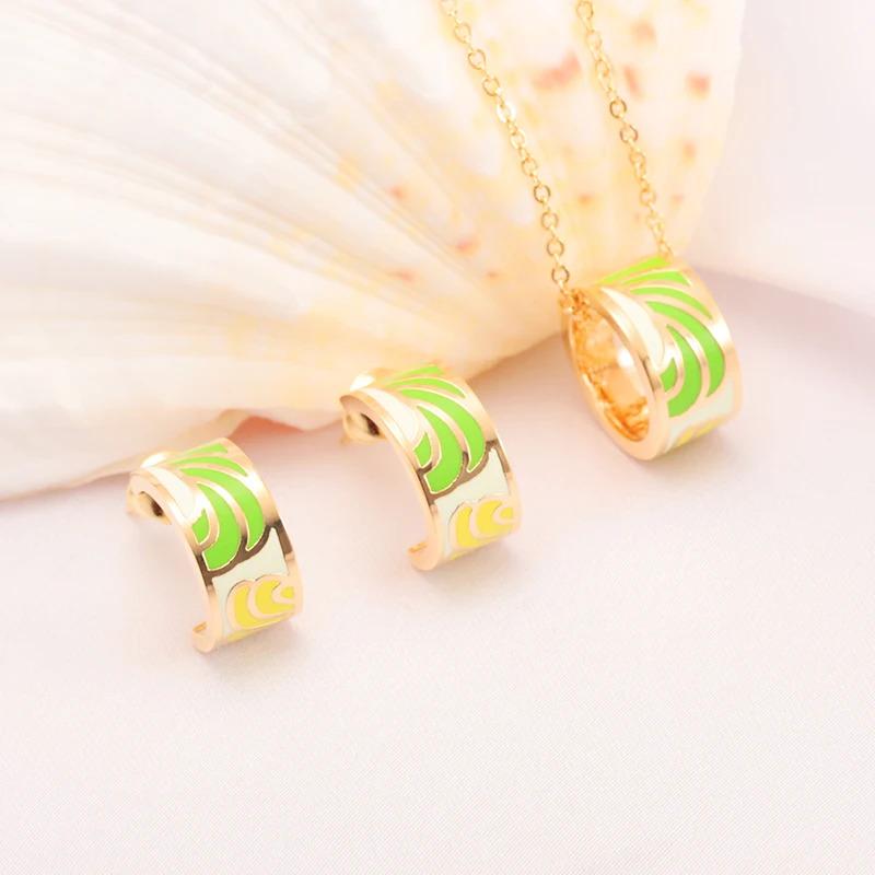 R&X Jewelry Girls sieraden Dubai Fashion Party Romantic Necklace/earrings African Beads Stainless Steel Enamel Bridesmaid Sets