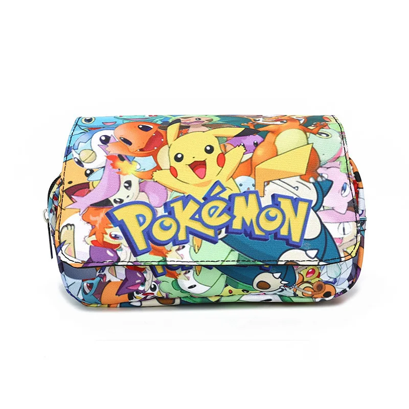 Pokemon Cartoon Large Capacity Pencil Case Pikachu Pen Bag Fully Printed Flap Stationery Box Cute Anime Bags Students Supply image 4