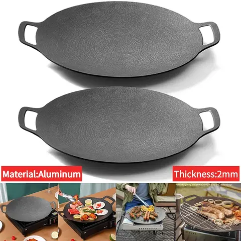 Outdoor Camping Grill Plate Korean Barbecue Pan Portable Cooking Frying Pan Meat Pot Barbecue Plate for Hiking Picnic Grill Pan