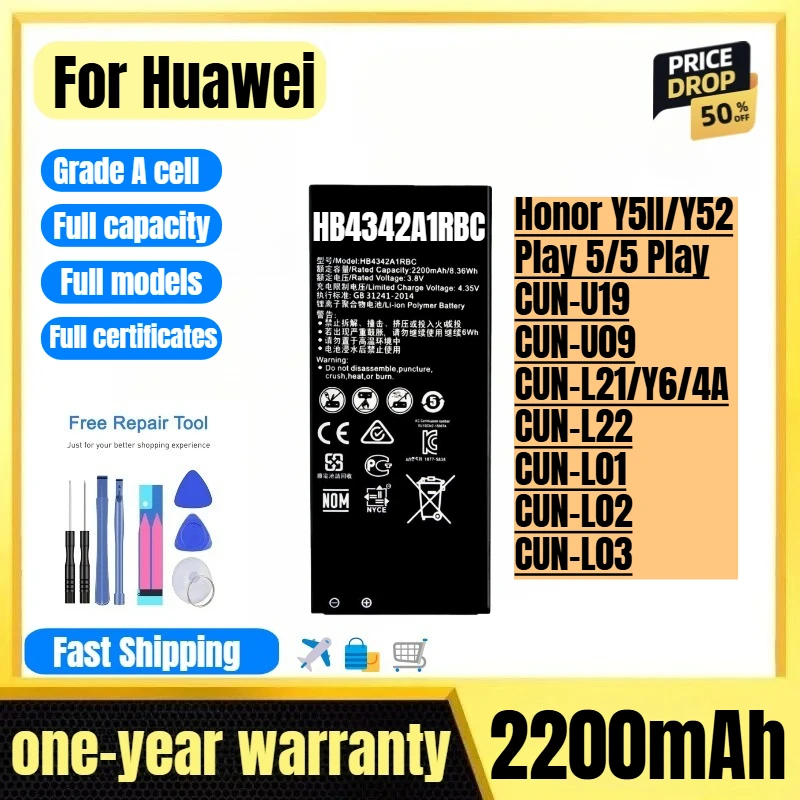 Batería HB4342A1RBC para Huawei Honor Y5Il/Y52/Play 5/5 Play/CUN-U19/CUN-U09/CUN-L21/Y6/4A/CUN-L22/CUN-L01/CUN-L02/CUN-L03