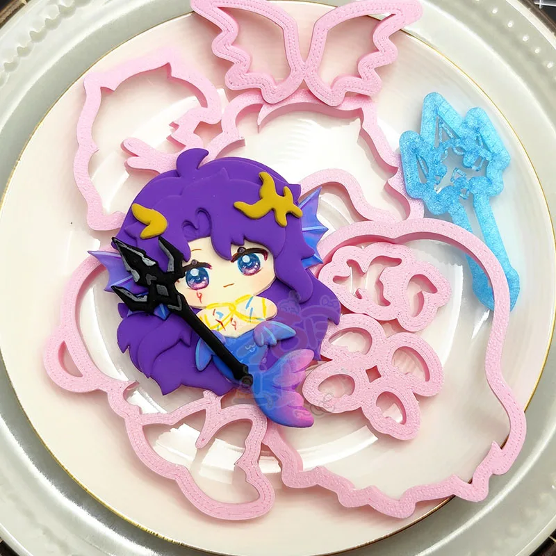 Ultra Light Clay Cookie Doll Cutting Mold Set Q-version Mermaid Model Polymer Clay Cutter Refrigerator Sticking Production Tool