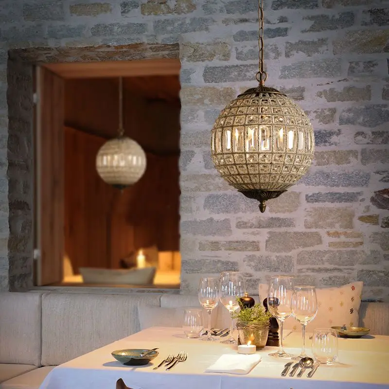 French Retro Crystal Ball Chandelier Advanced Personality LED Lamp for Dining Room Master Bedroom