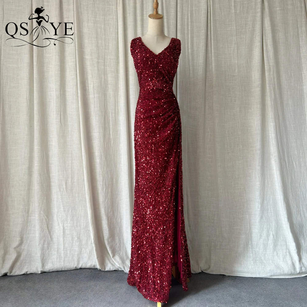 shiny-sequin-burgundy-prom-dresses-v-neck-sexy-split-evening-gown-ruched-sleeveless-woman-backless-sparkle-red-party-dress-chic