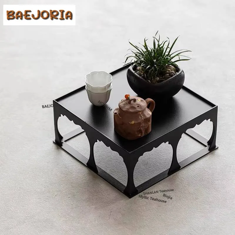

Iron Art Tea Shed New Chinese Tea Set Cover Bowl Cup Display Bogu Rack Indoor Bonsai Base Placement Rack Teaware Storage Frame