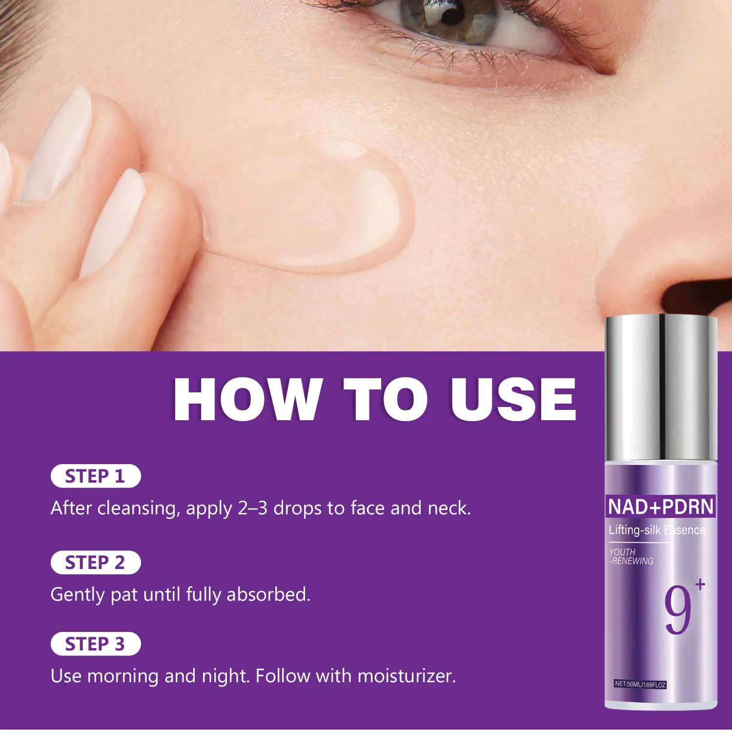 9+ NAD+ PDRN Lifting-Sil Essenz für Frauen Straffend, Feine Linien Reduzierend NAD+ Serum & Toner zur Hautaufhellung 50ML – Detail 10