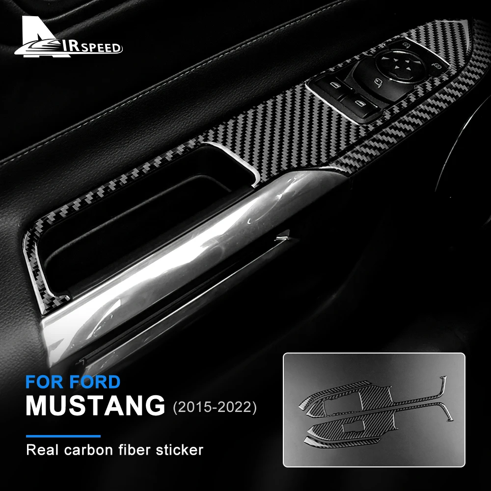 Real Soft Carbon Fiber for Ford Mustang 2015 2016 2017 2018 2019 2020 2021 2022 Window Switch Sticker Control Car Sticker