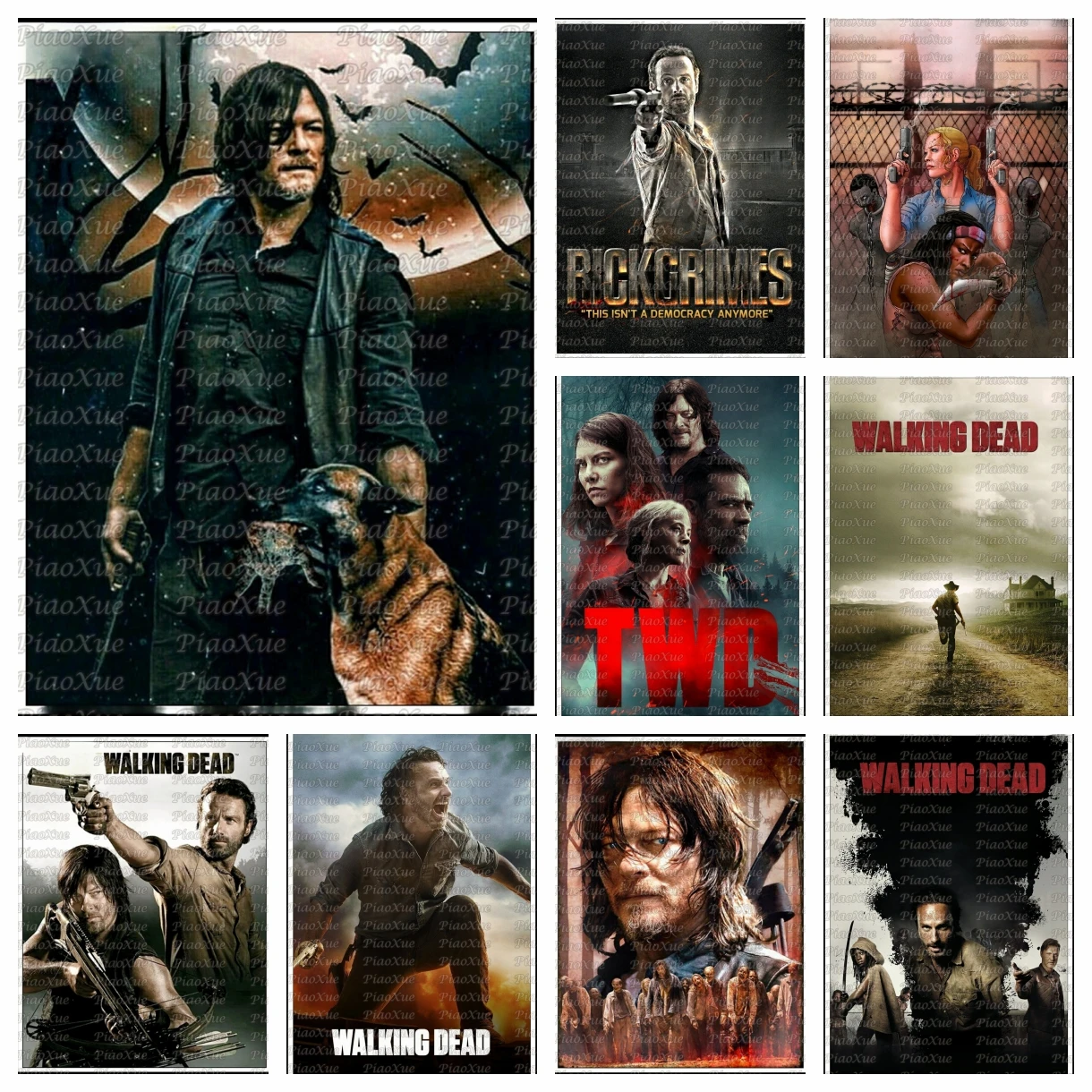 Diy klassische Zombie TV The Walking Dead Diamant Malerei Daryl und Rick Horror Skelett Poster Kreuzstich Handarbeit Wanddekoration