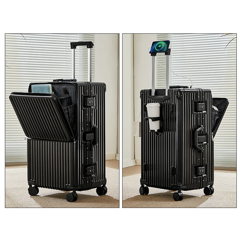 حقيبة فتح أمامية بإطار من الألومنيوم حامل بسعة كبيرة 28 بوصة أمتعة كبيرة الحجم 20 بوصة حقيبة سفر بمقصورة رحلة 2025 جديد