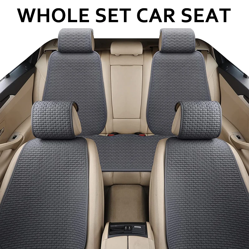 Linen Car Seat Cover Full Set Flax Auto Seats Cushion Protector Front/Rear Pads Breathable Cool Universal Car Covers In Salon