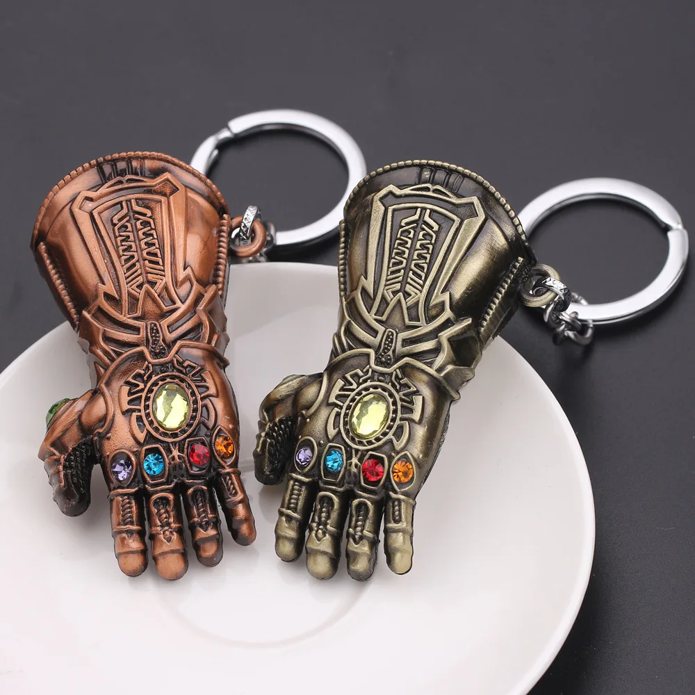 Marvel Anime Figures Thanos Infinity Gauntlet Metal Keychain Bag Key Ring Charm Accessories Kids Toys Birthday Gifts