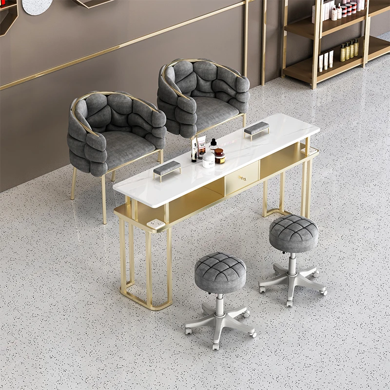 

Nordic Manicure Table And Chair Set Marble Surface Single And Double Three-person Manicure Table Full Set Of With Socket