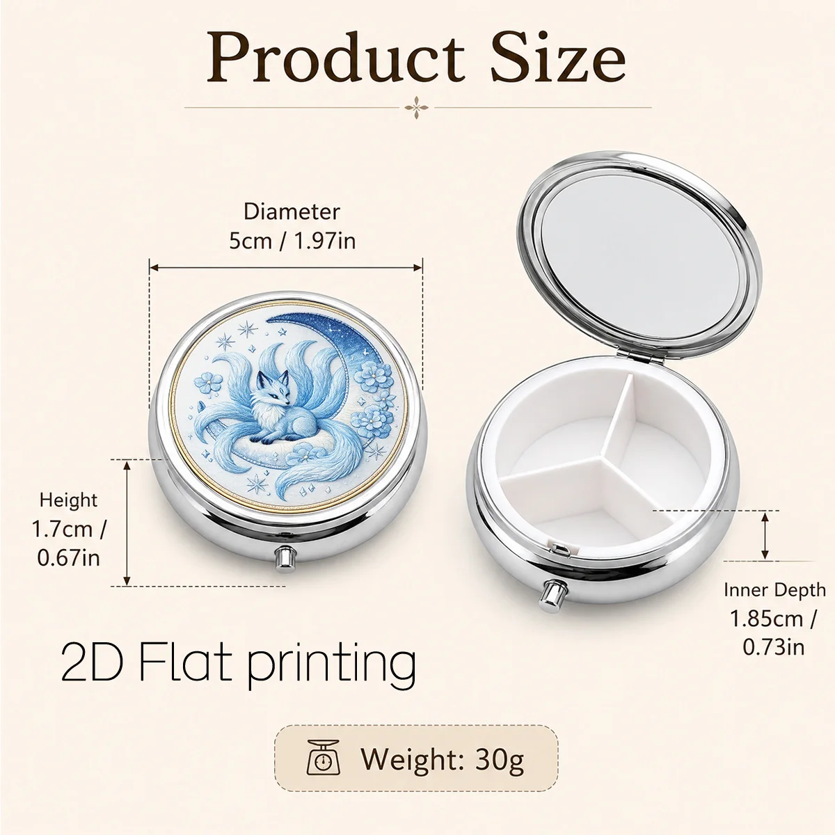 Blue Moon Nine-Tailed Fox Star Flower Pattern, Portable Pill Box for Daily Travel, Moisture-Proof Small Medicine Box, Multifunctional Storage Box for Vitamins and Supplements, Small Jewelry Organizer, Waterproof Pill Storage Box, Holiday Gifts, Souvenirs, Prizes, Small Gifts, Suitable for Personal Use or as an Exquisite Gift Choice