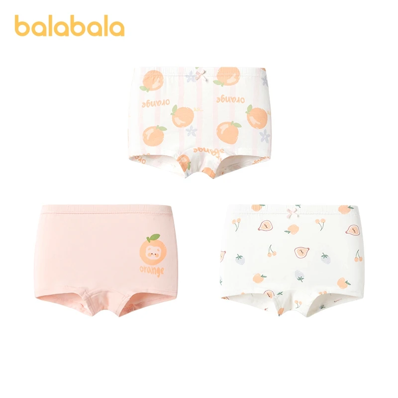 Balabala Underwear Girls Cotton Boxer Briefs Triangular Shorts for Toddlers Babies Non-Pinch Square-Cut Pack of Three