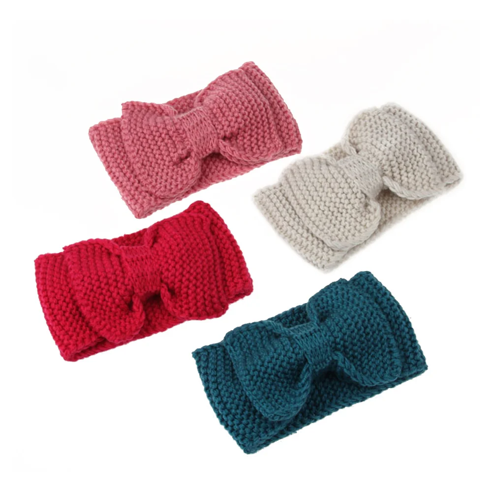 

Crochet Bow Knot Knitted Headband Winter Warm Ear Warmer for Women Hollow Out Design Stylish Lady Hair Band Red