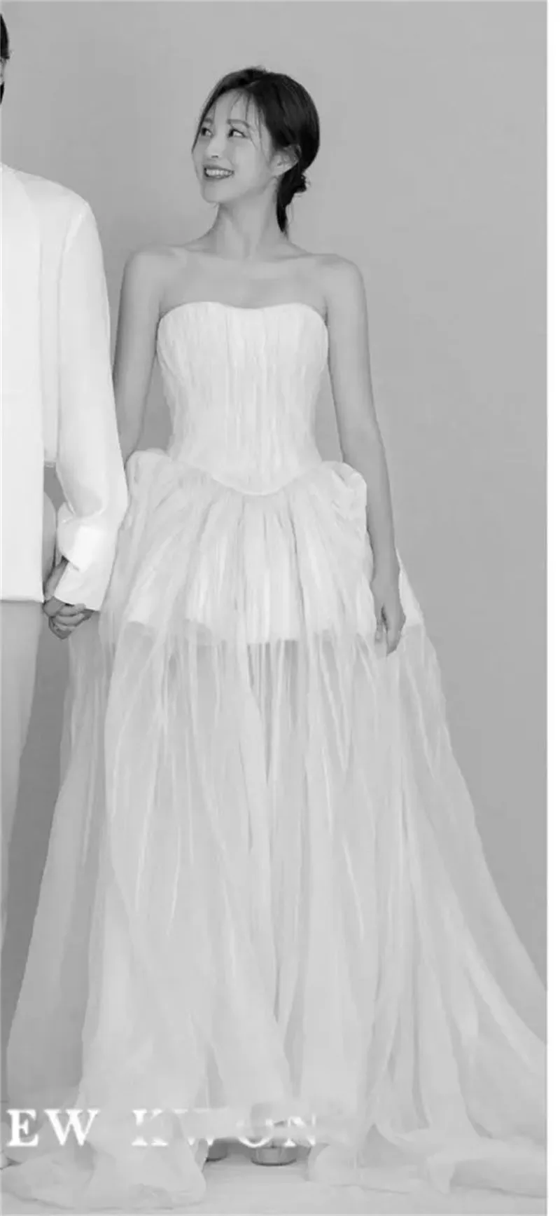 

OLOEY Sweetheart Soft Tulle A Line Wedding Dresses See Through Korea Photo shoot Floor Length Bridal Gowns Corset Back Custom