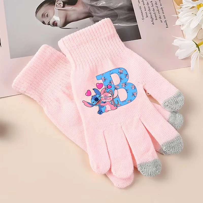 Stitch Disney Girls Boys Gloves Letter A-Z Children Screen Gloved Winter Warm Cartoon Anime Accessories Kids Birthday Cute Gifts