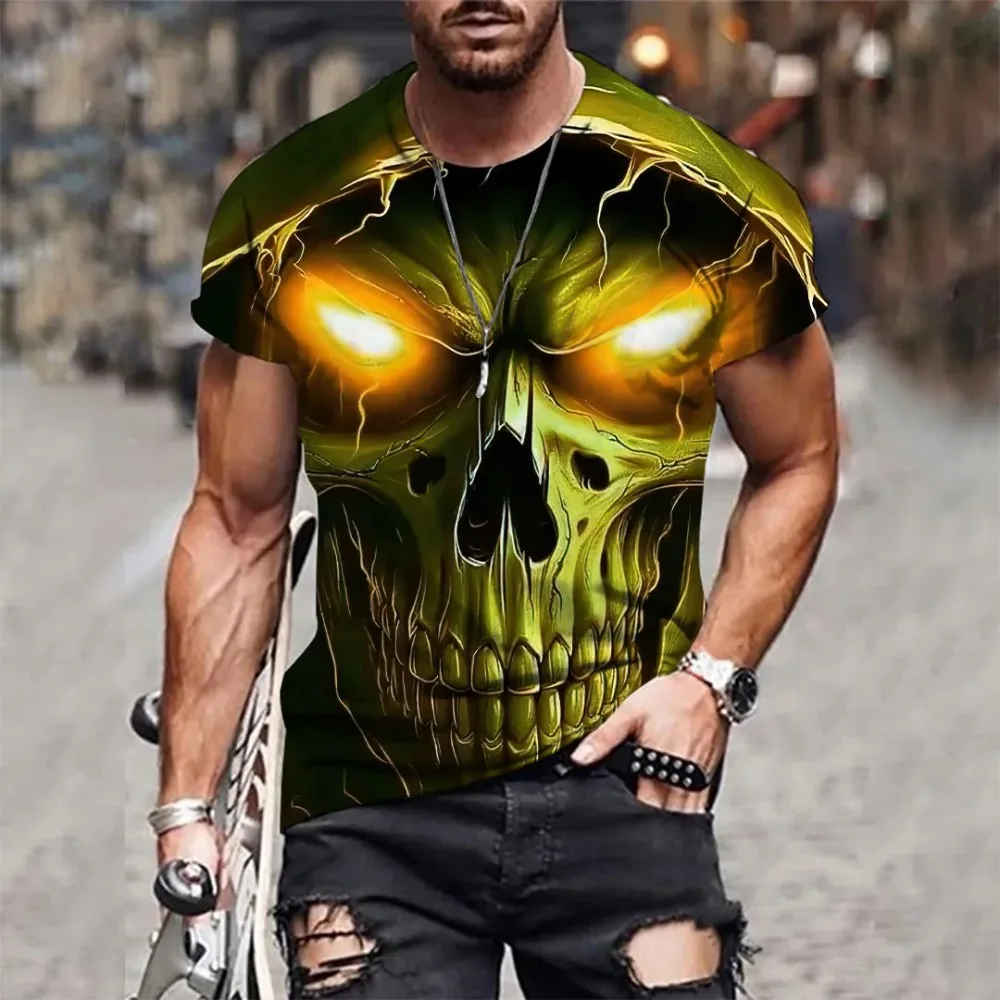 تي شيرت manches courtes col rond pour homme, estival et decontracté, imprimé en 3D, mode de rue en plein air, couleur unie