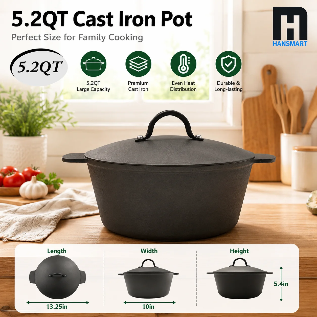HANSMART 5.2Qt Lightweight Cas - огляд і ціна Camping Cooking Dutch Oven
