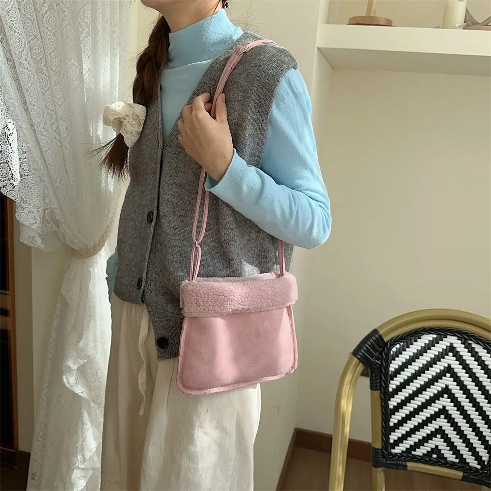 

Retro Suede Lambswool Small Square Plush Bag for Women's Mobile Phone Shoulder Crossbody Bag