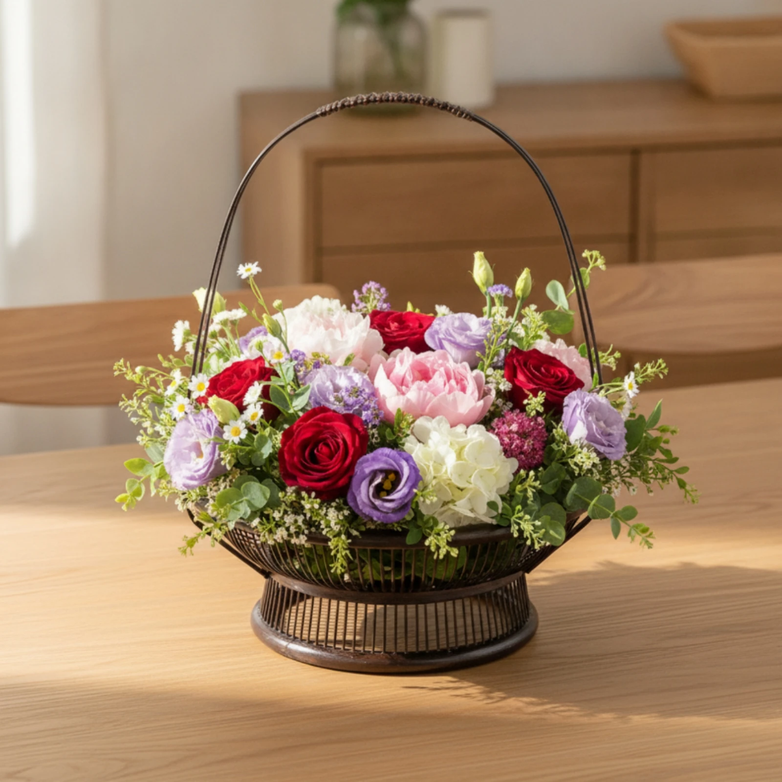 Bamboo Basket with Handle Versatile Flower Arrangement Basket Portable Rustic for Florists, Home Decor, Tabletop