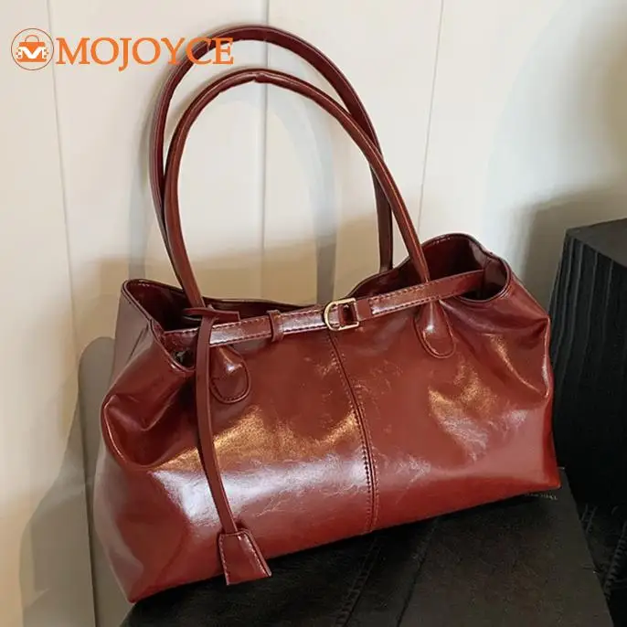 Retro PU Leather Tote Bag High-end Brand Women's Handbag Slouchy Shoulder Bag Large Capacity Top Handle Bag Solid Chic Hobo Bags