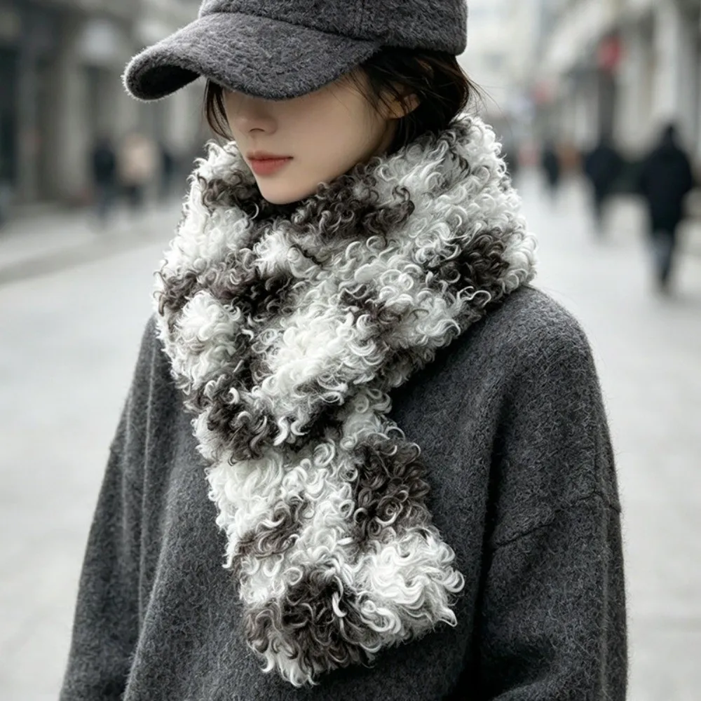 Lockiger Textur-Magnetischer Halstuch mit Fleckmuster, Dicker Lockiger Fleece-Kragen, Premium-Qualität, Winddichter Kunstfell-Schal – Detail 9
