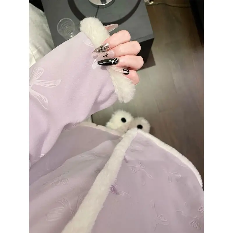 الملابس النسائية منامة الخريف والشتاء رشاقته الفانيلا طوق القوس المرجان الصوف الترفيه Homewear مجموعة طويلة الأكمام السراويل