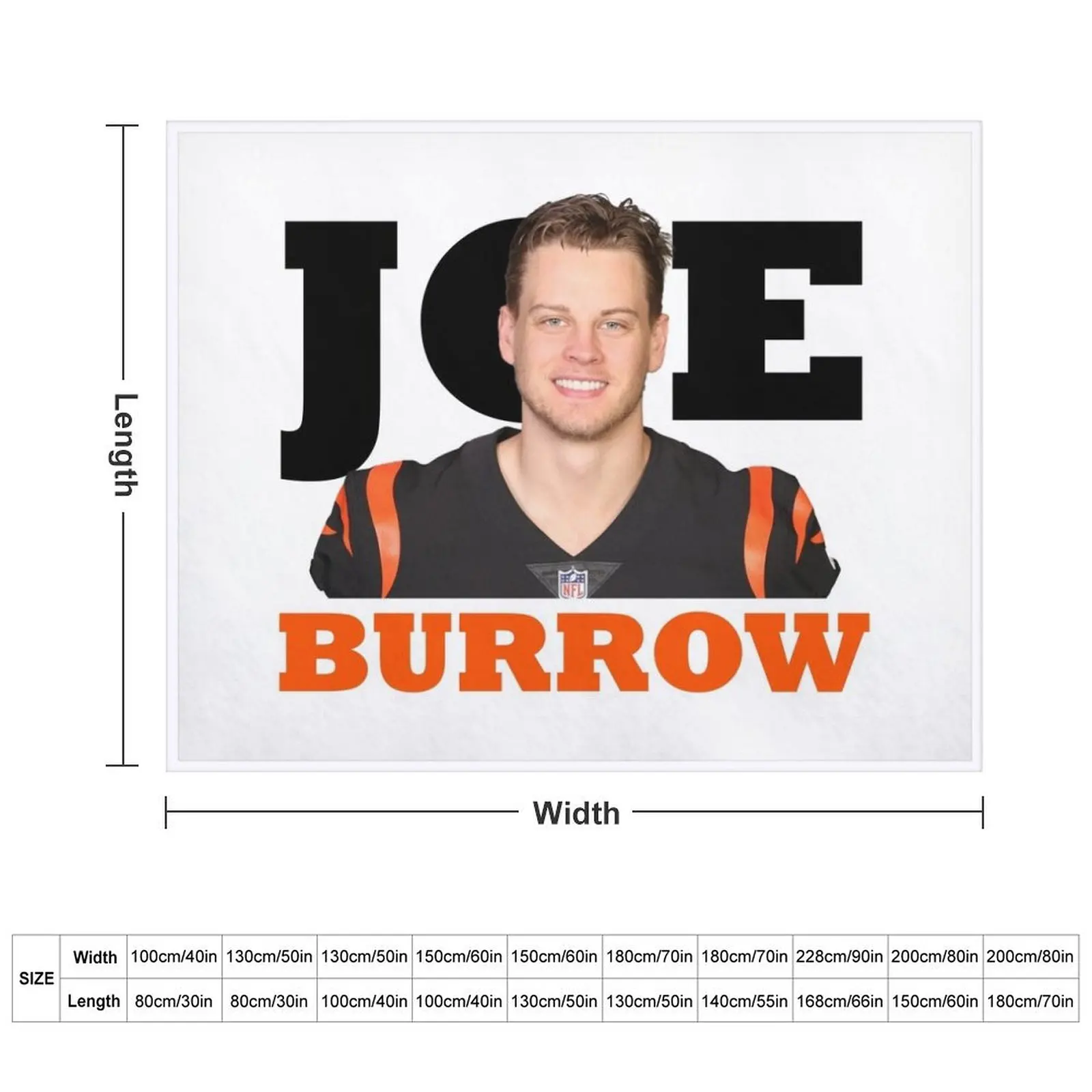 Joe Burrow Bengals Football Throw Blanket Beach Flannel Fabric Multi-Purpose Moving Blankets