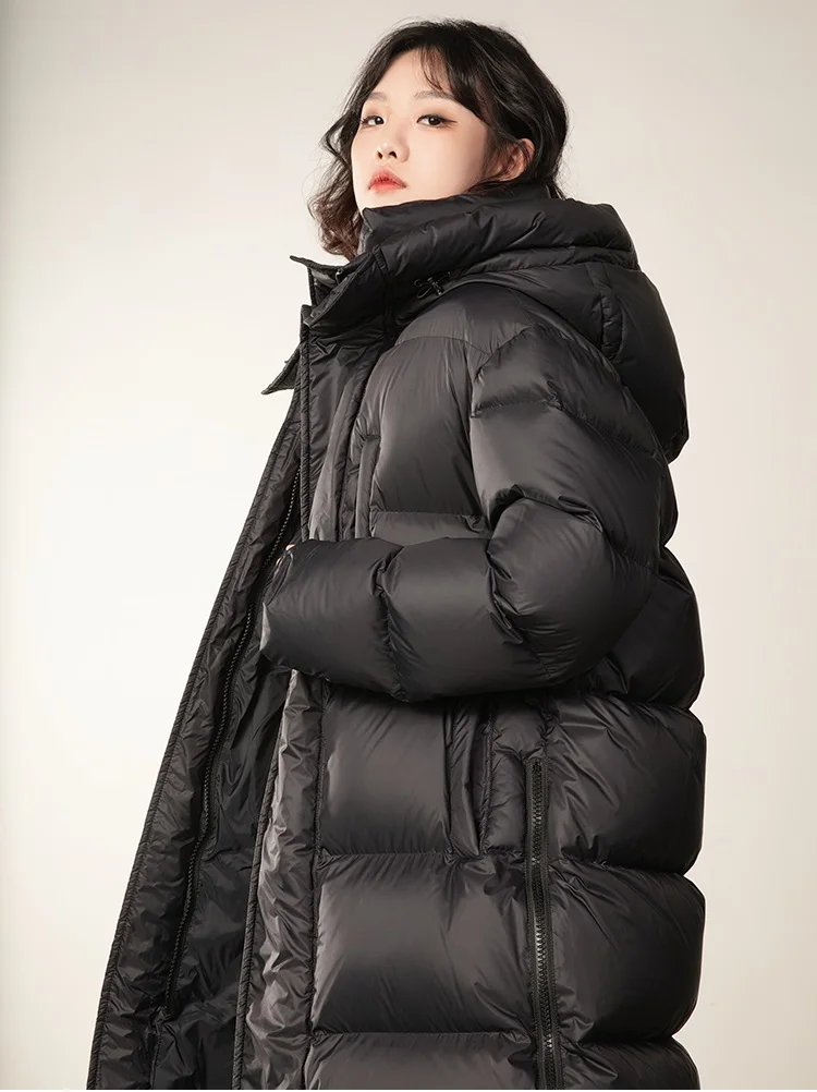 

108-124cm Bust Autumn Winter Women Hooded Puffy Coat Warm 90% White Duck Down Coats