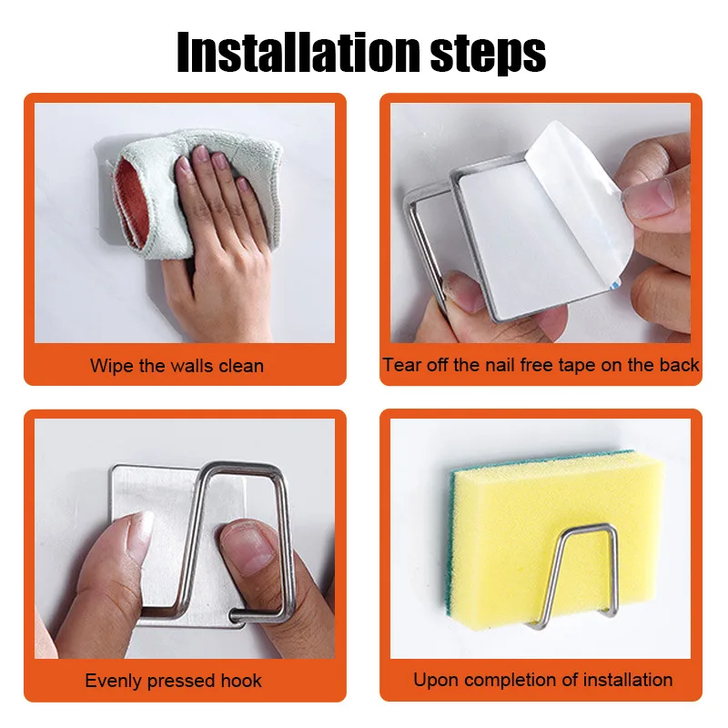 Stainless Steel Sponges Holder Drain Drying Rack Storage Holders Self Adhesive Drain Drying Rack Kitchen Storage Accessories