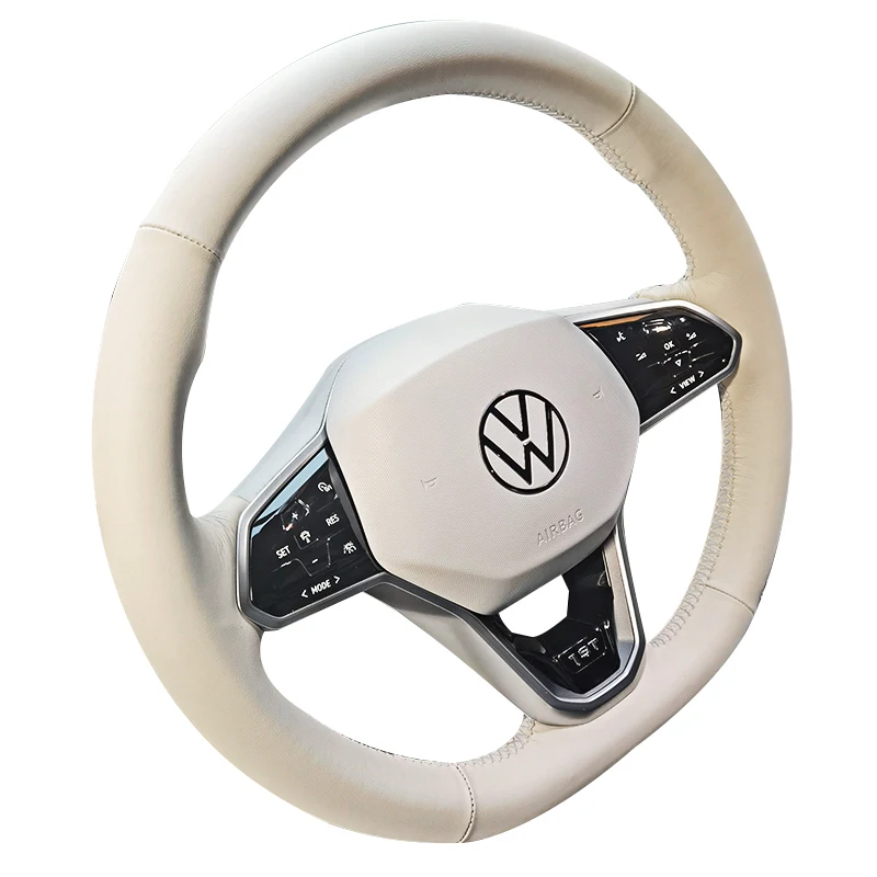 Customized Ultra-thin Non-slip Beige Leather Steering Wheel Cover for Volkswagen Passat B8 VW Golf 8 2019-2022 DIY Car Interior