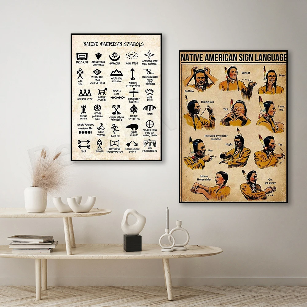 Affiche de la langue des signes amérindiens, Affiche des symboles amérindiens, Affiche éducative sur les connaissances amérindiennes, Cadeau, Signes amérindiens