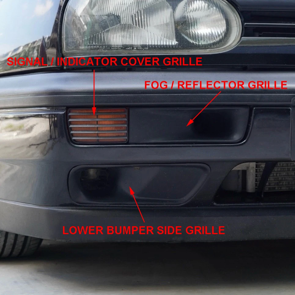 

Durable Front Upper and Lower Air Intake Vent Reflector Indicator Grille Cover For EURO Bumper VW MK3 Golf GTI VR6 -8pc included